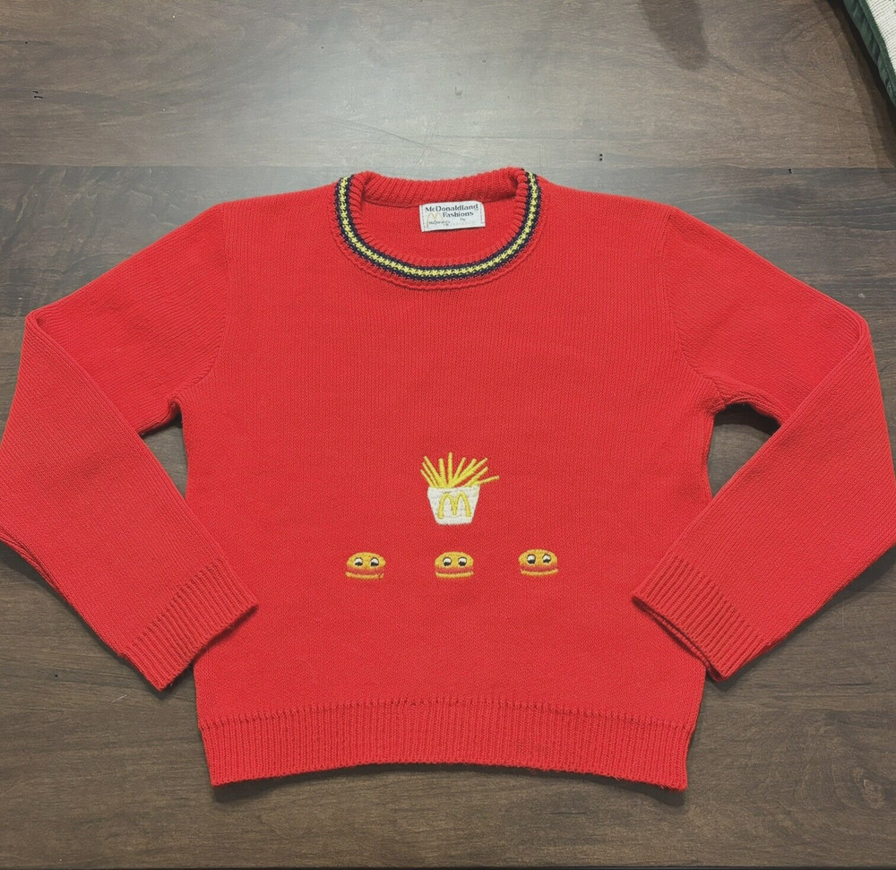 Vtg McDonaldland Fashions by genesco Kids Sweater Frys Hanburger Embroidered 70s